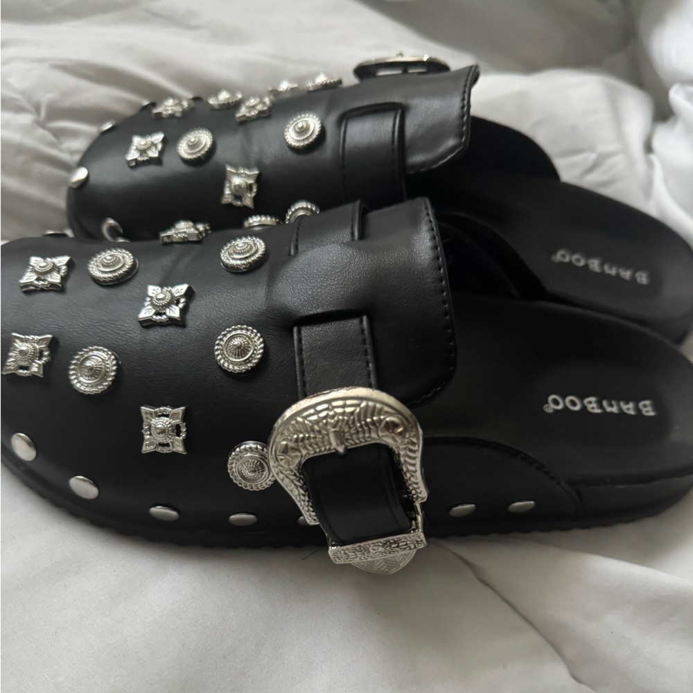 Black Studded Mules